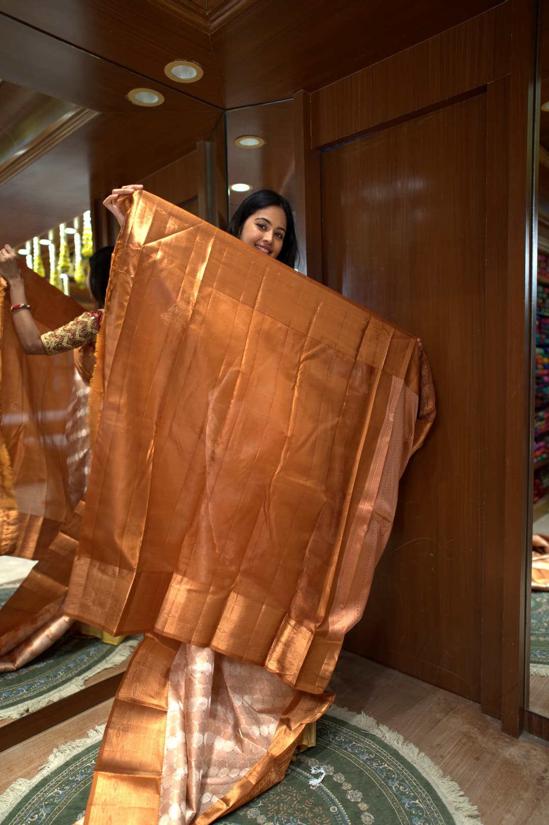 Champagne Copper Polka Brocade Kanjeevaram Silk Saree, Champagne Brocade Kanjeevaram silk saree — detail view 5