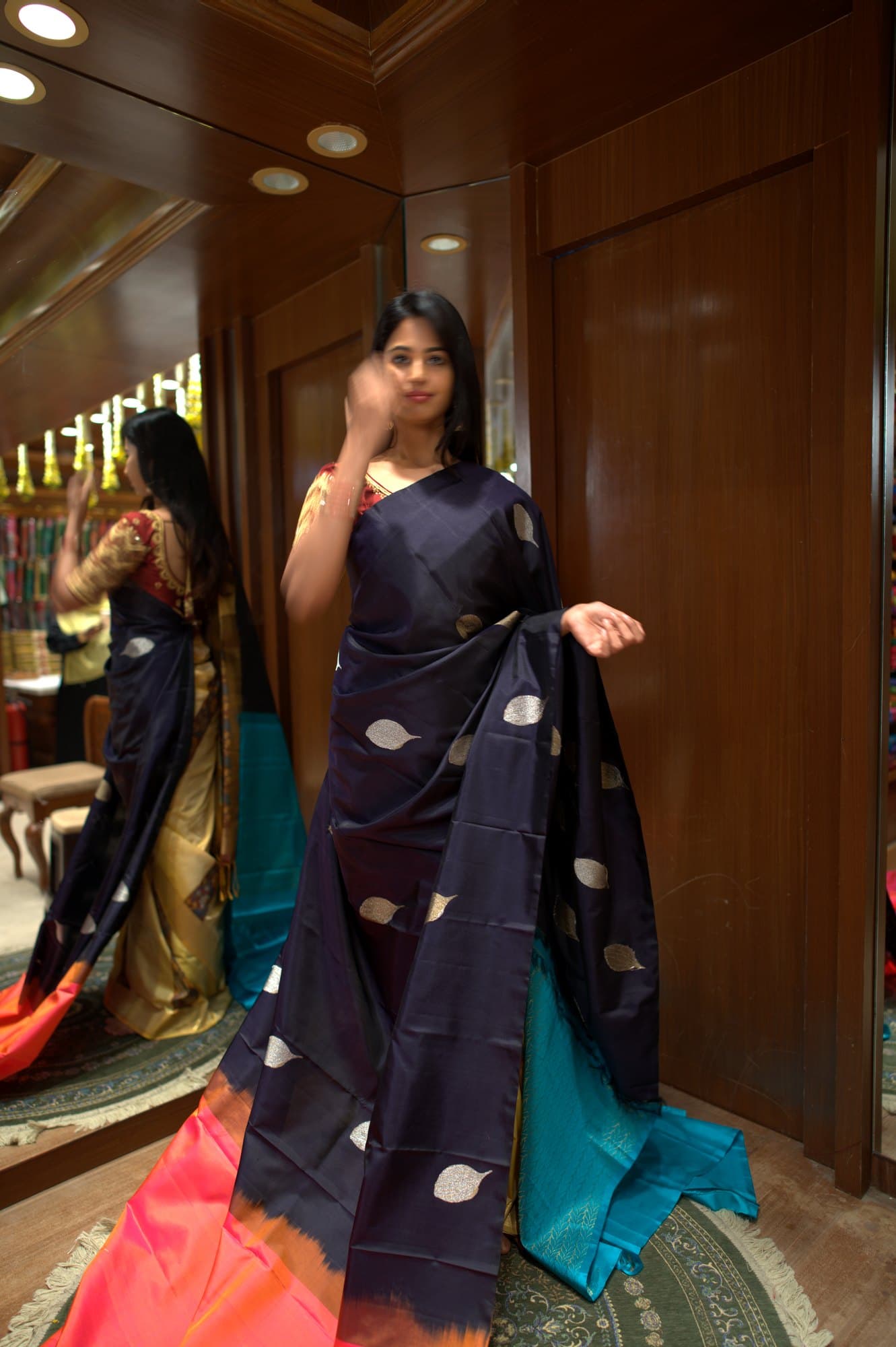 Ink Blue Silver Butta Kanjeevaram Silk Saree