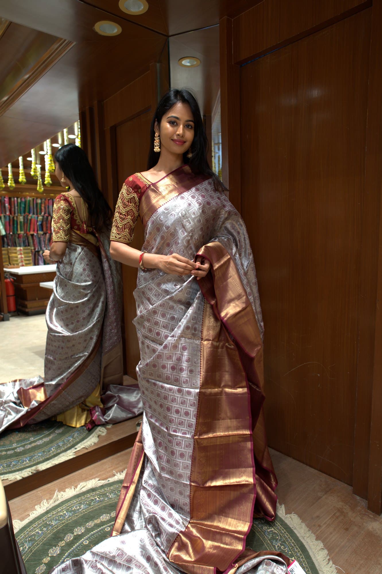 Silver Grey Brocade Kanjeevaram Silk Saree
