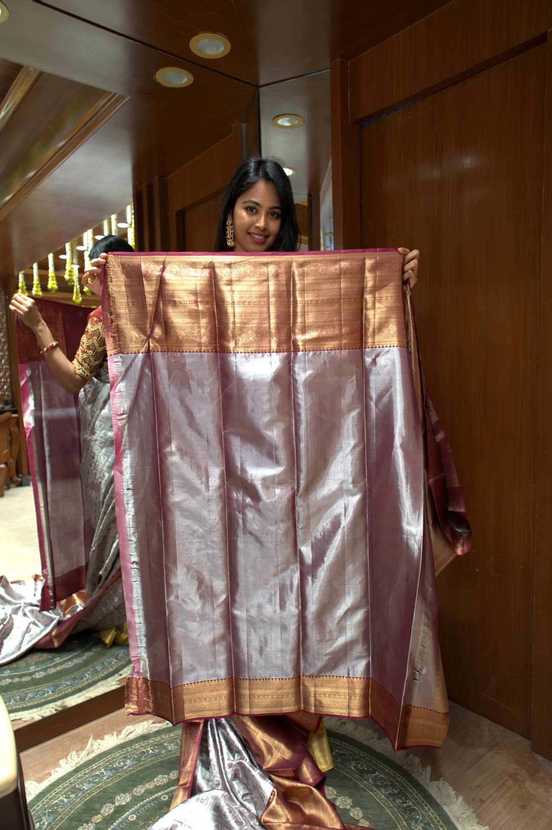 Silver Grey Brocade Kanjeevaram Silk Saree, Silver Grey Brocade Kanjeevaram silk saree — detail view 5