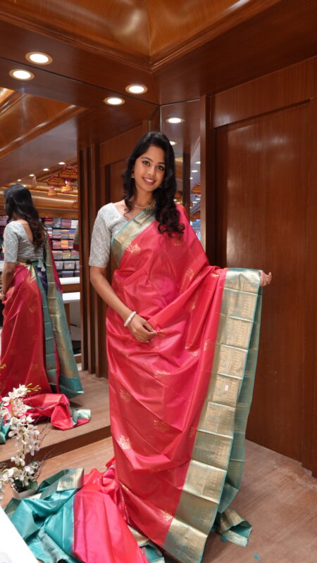 Festive Harmony: Hot Pink and Aqua Blue Silk Saree