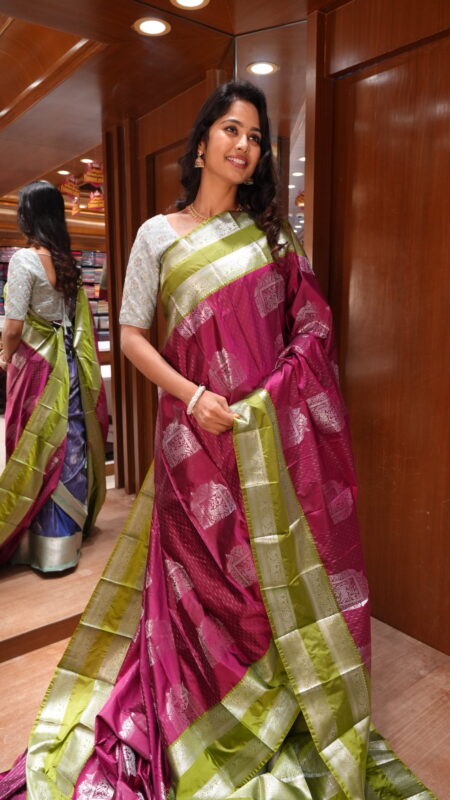 Heritage Earth: Olive Green and Red Silk Saree