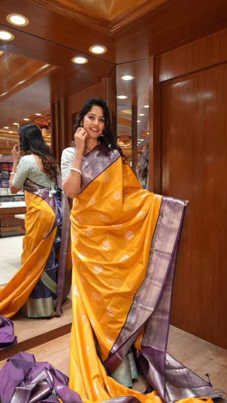 Radiant Coral: Self-Weave Art Silk Saree