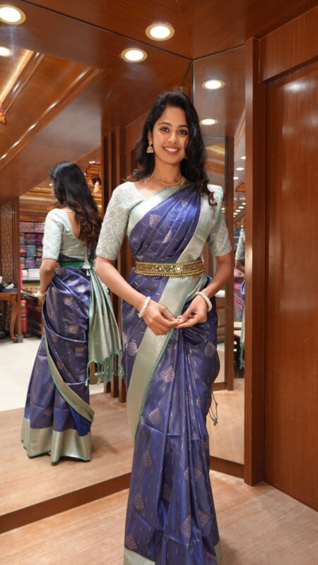 Sky's Limit: Powder Blue Silk Saree with Traditional Zari