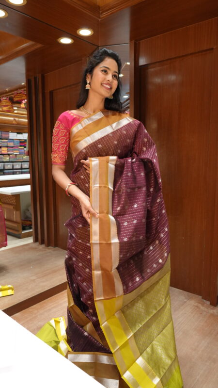 Wine & Lime Green Dual-Tone Art Silk Saree