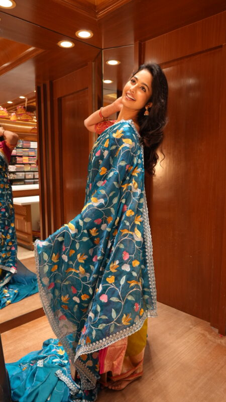 Peacock Dream: Embroidered Organza Saree