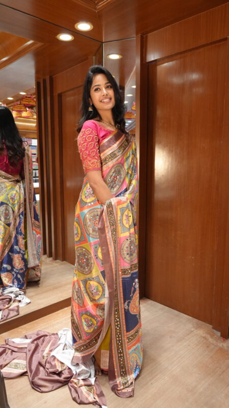 Bohemian Rhapsody: Art Silk Printed Saree with Mirror Work