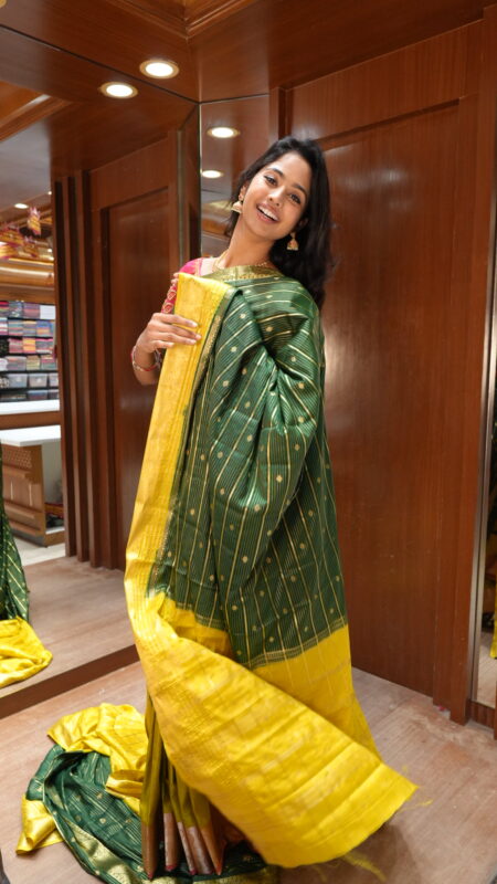 Golden Grove: Traditional Green & Yellow Silk Saree